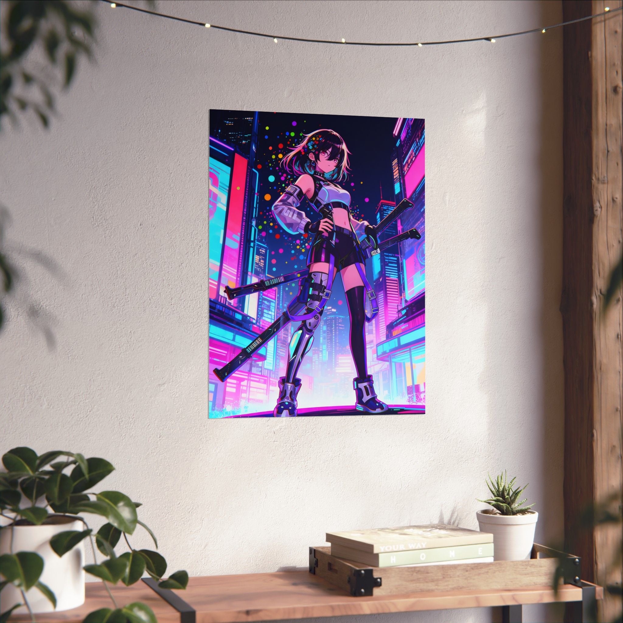Anime Poster - Bright & Vibrant Cyber Punk Anime Girl