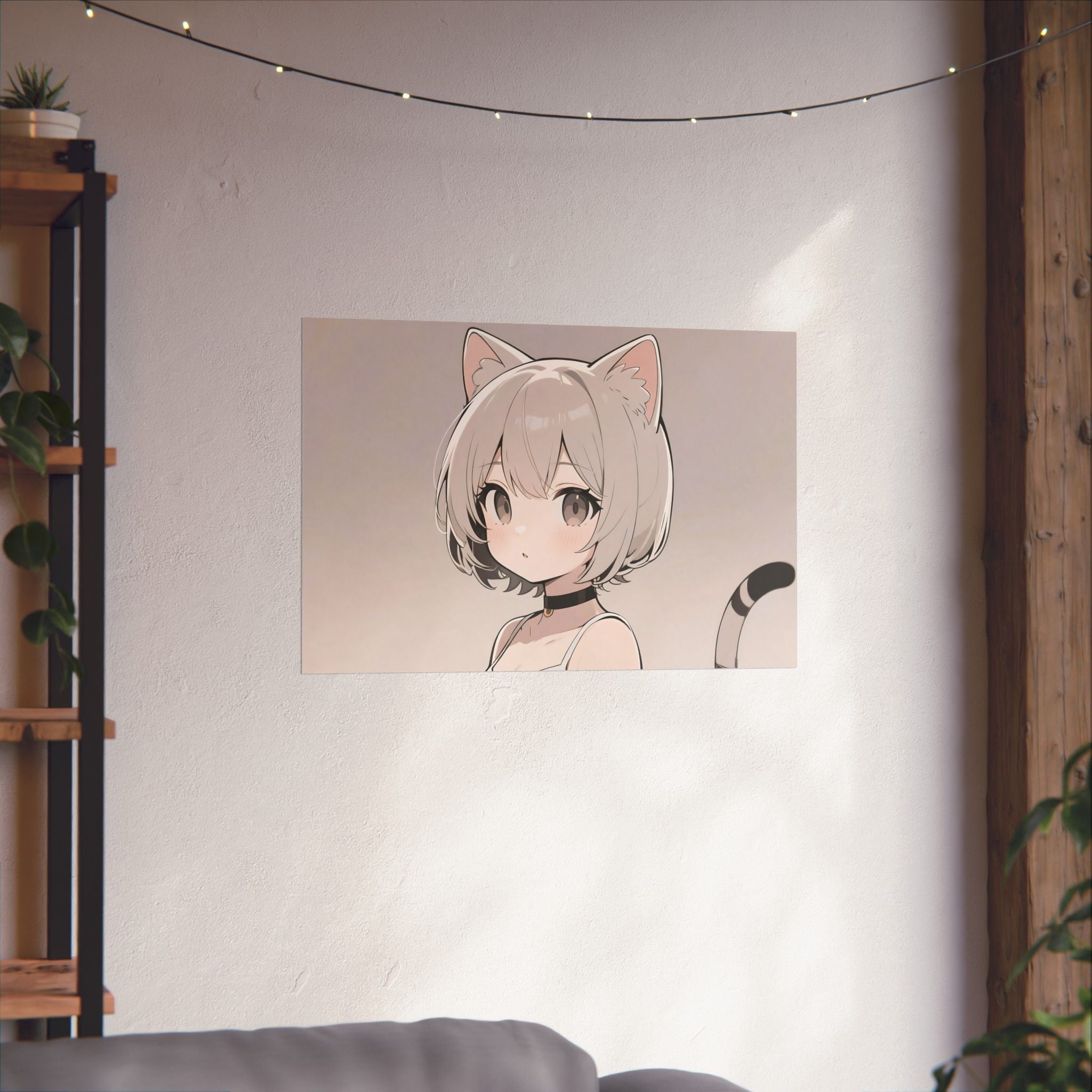 Cat-Themed Matte Horizontal Poster, Cute Wall Art, Anime Decor, Aesthetic Home Decor, Gift for Cat Lovers, Cat Girl Art