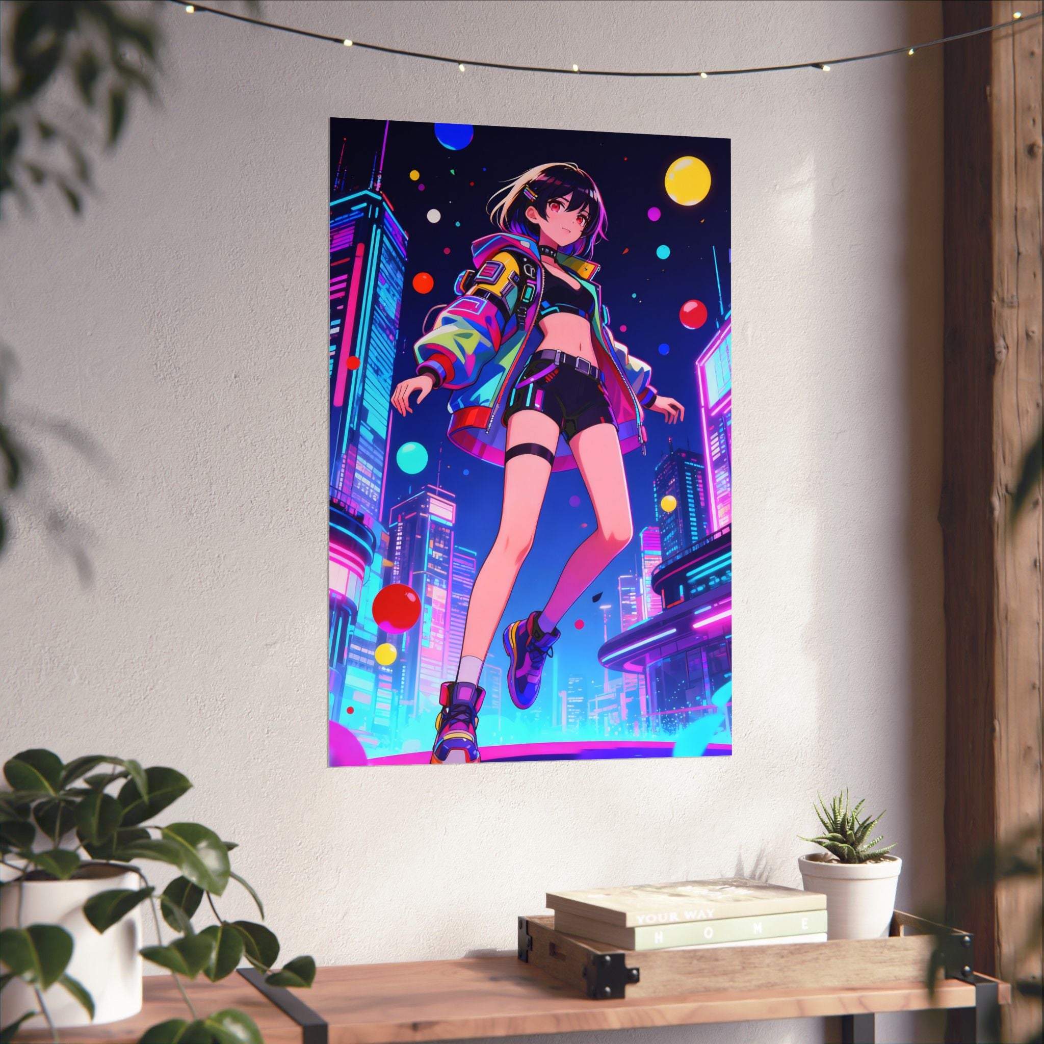 Vibrant Anime Vertical Poster, Aesthetic Wall Art, Bedroom Decor, Gift for Anime Lovers, Colorful Prints, Cyberpunk Artwork