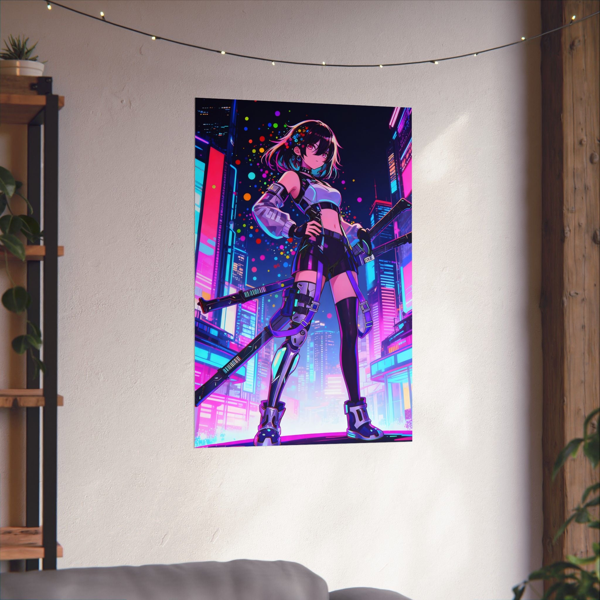 Anime Poster - Bright & Vibrant Cyber Punk Anime Girl