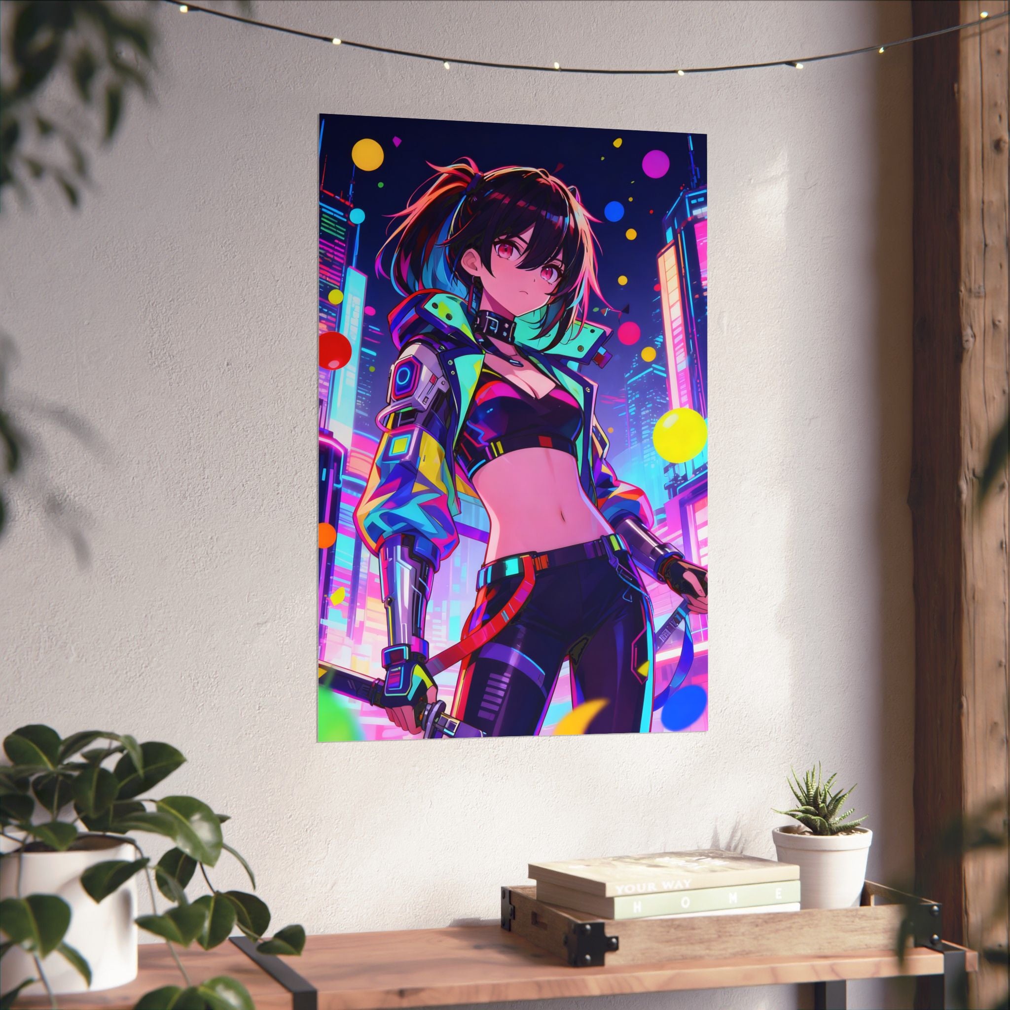 Vibrant Anime Poster Art, Digital Wall Decor, Cyberpunk Aesthetic Print, Colorful Home Decor, Unique Gift for Creatives, Fantasy Artwork
