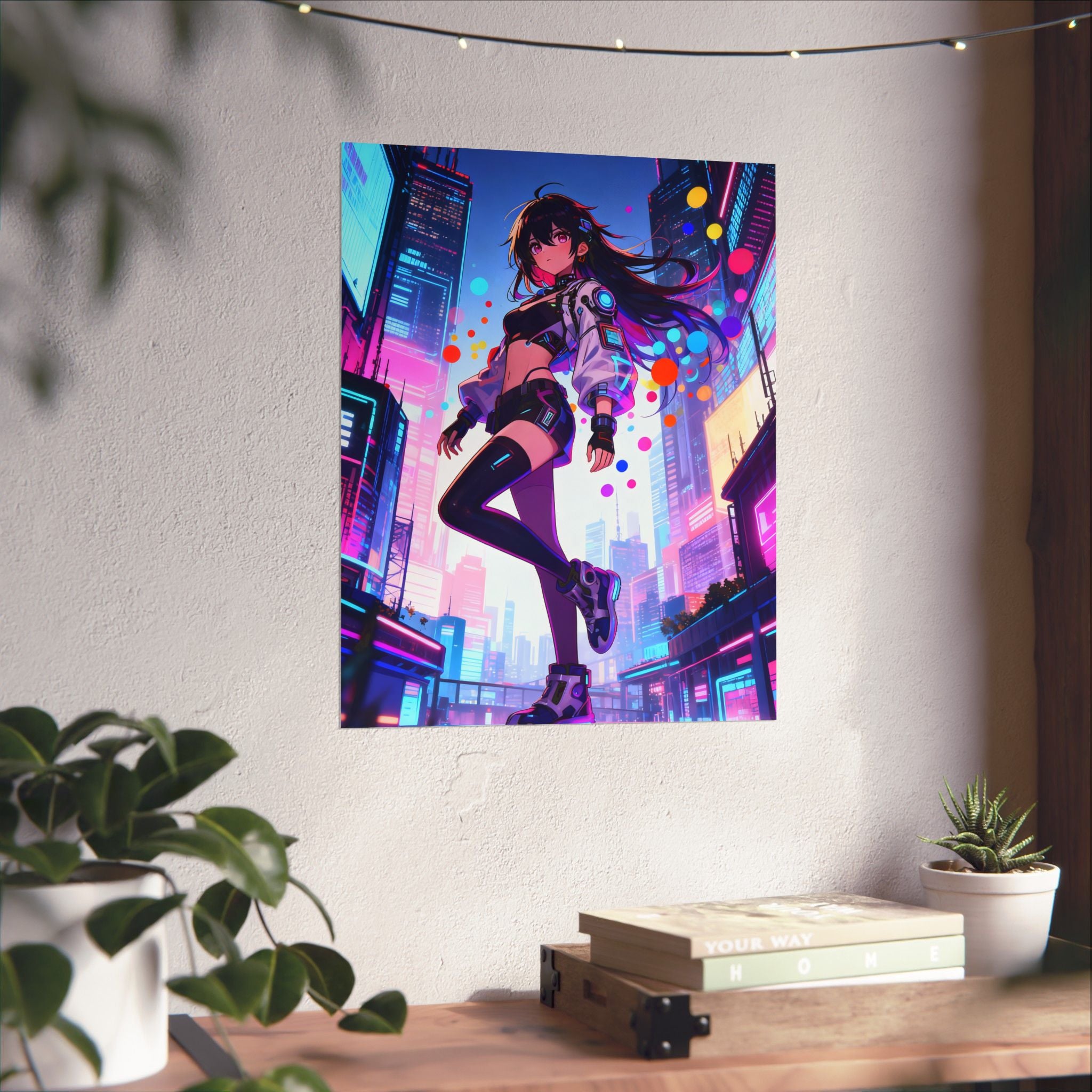 Cyberpunk Art Poster, Matte Vertical Wall Decor, Anime Wall Art, Neon Aesthetic Print, Colorful Urban Vibes