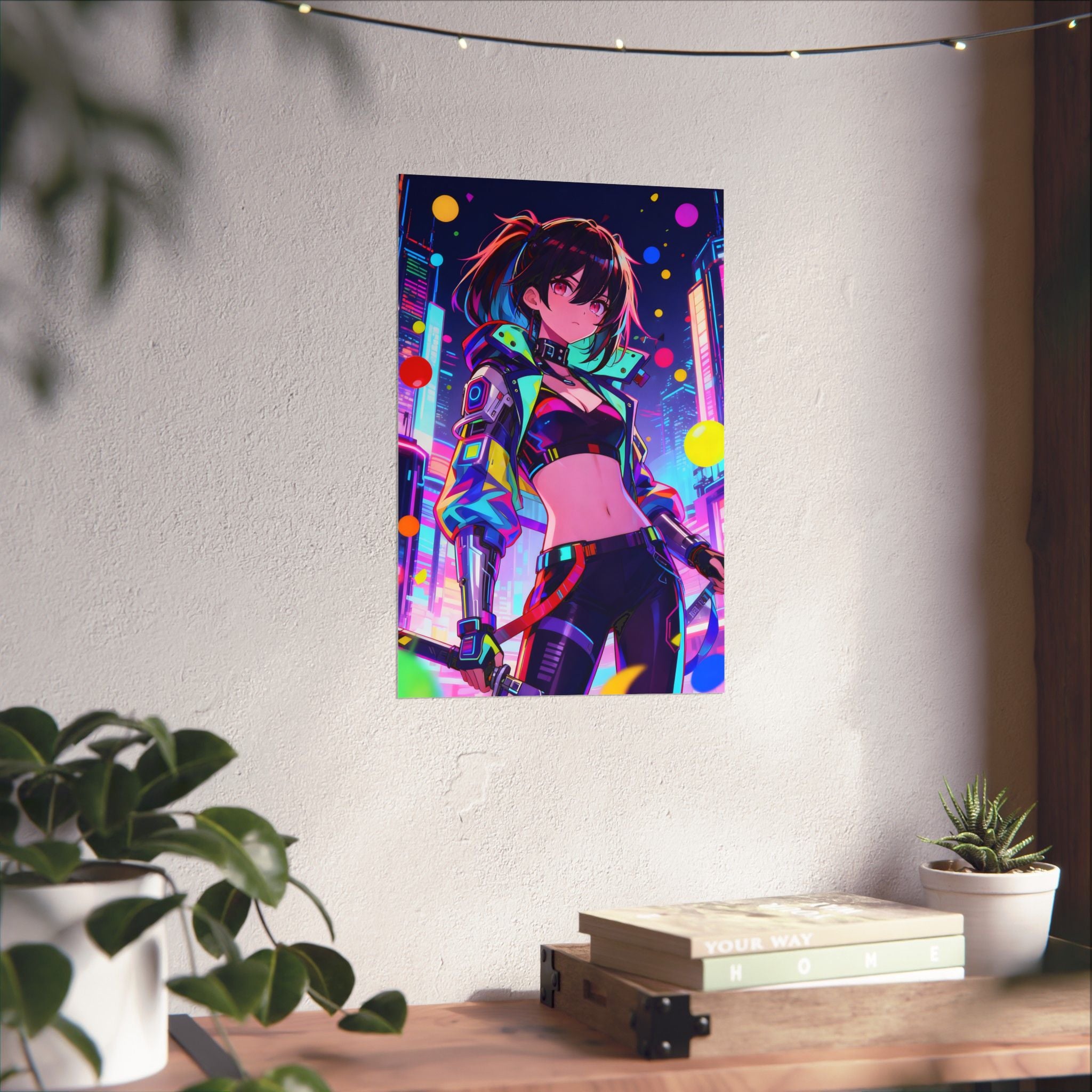 Vibrant Anime Poster Art, Digital Wall Decor, Cyberpunk Aesthetic Print, Colorful Home Decor, Unique Gift for Creatives, Fantasy Artwork