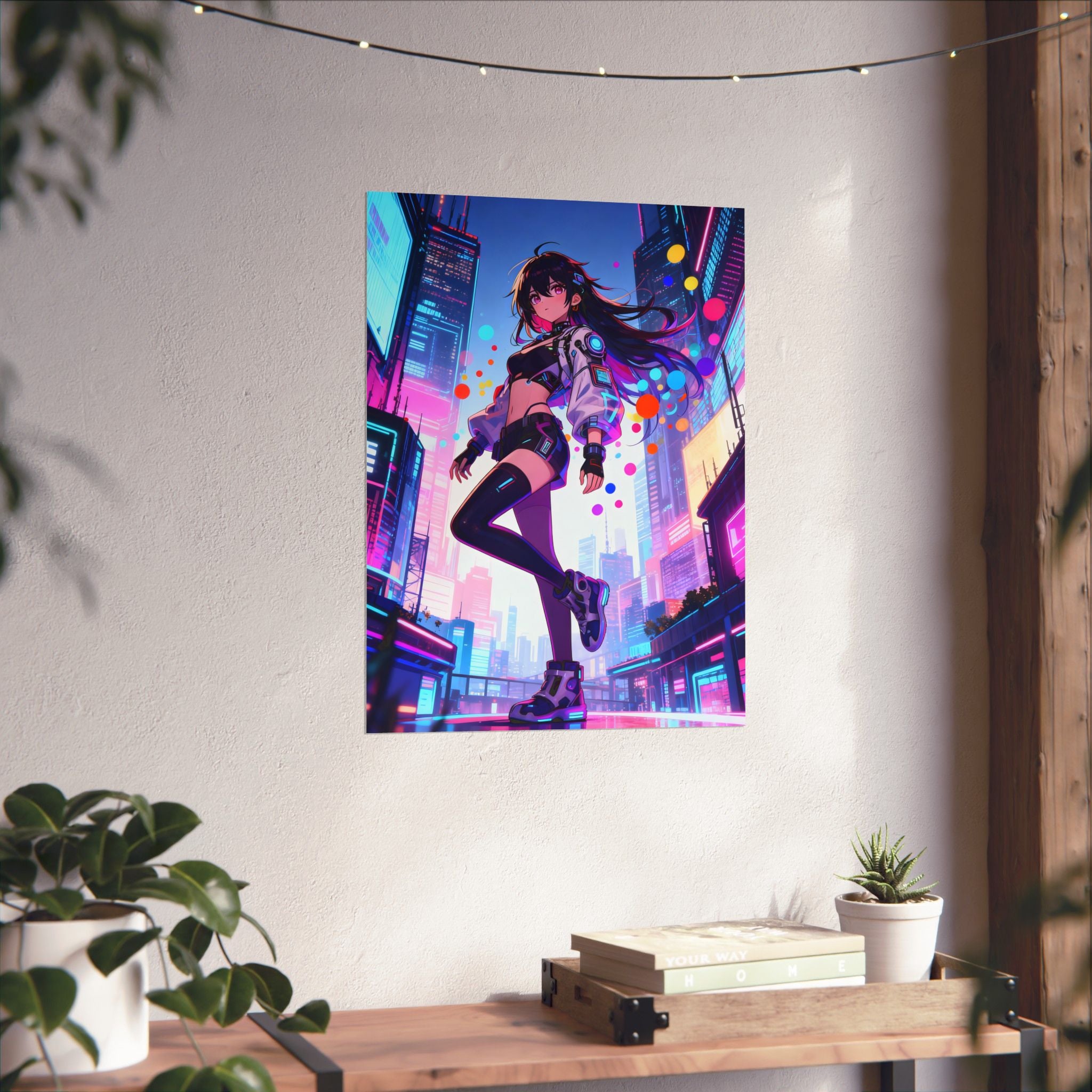 Cyberpunk Art Poster, Matte Vertical Wall Decor, Anime Wall Art, Neon Aesthetic Print, Colorful Urban Vibes