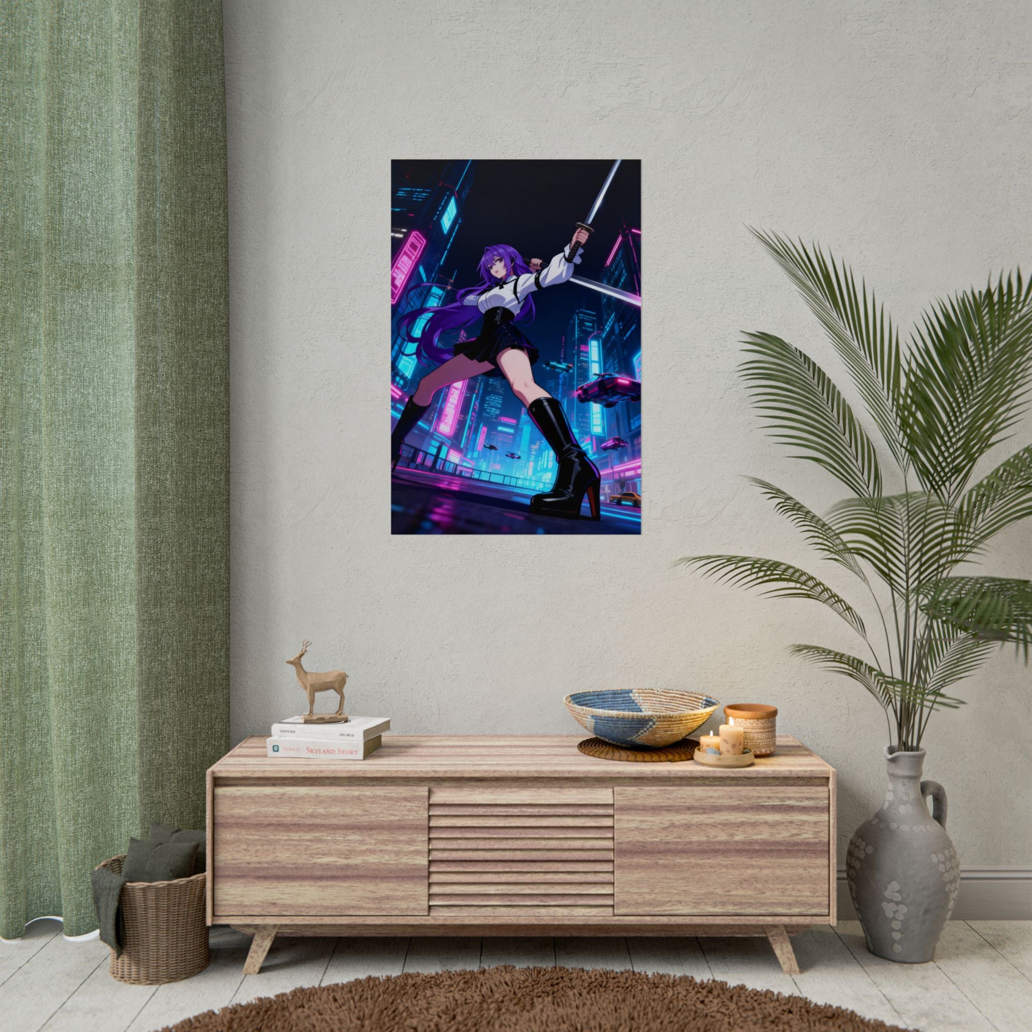 Anime Poster - Bright & Vibrant Cyber Punk Anime Girl