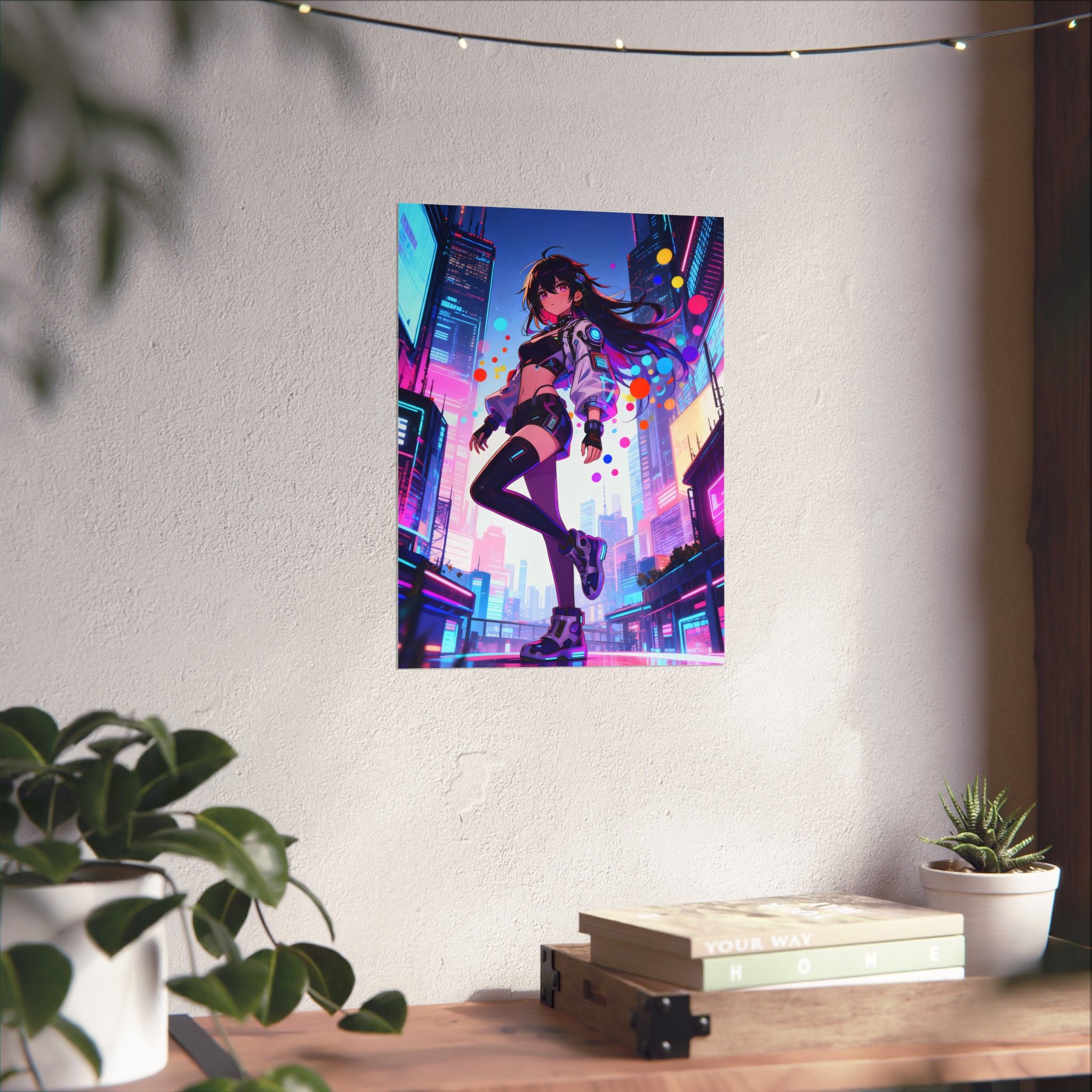 Cyberpunk Art Poster, Matte Vertical Wall Decor, Anime Wall Art, Neon Aesthetic Print, Colorful Urban Vibes