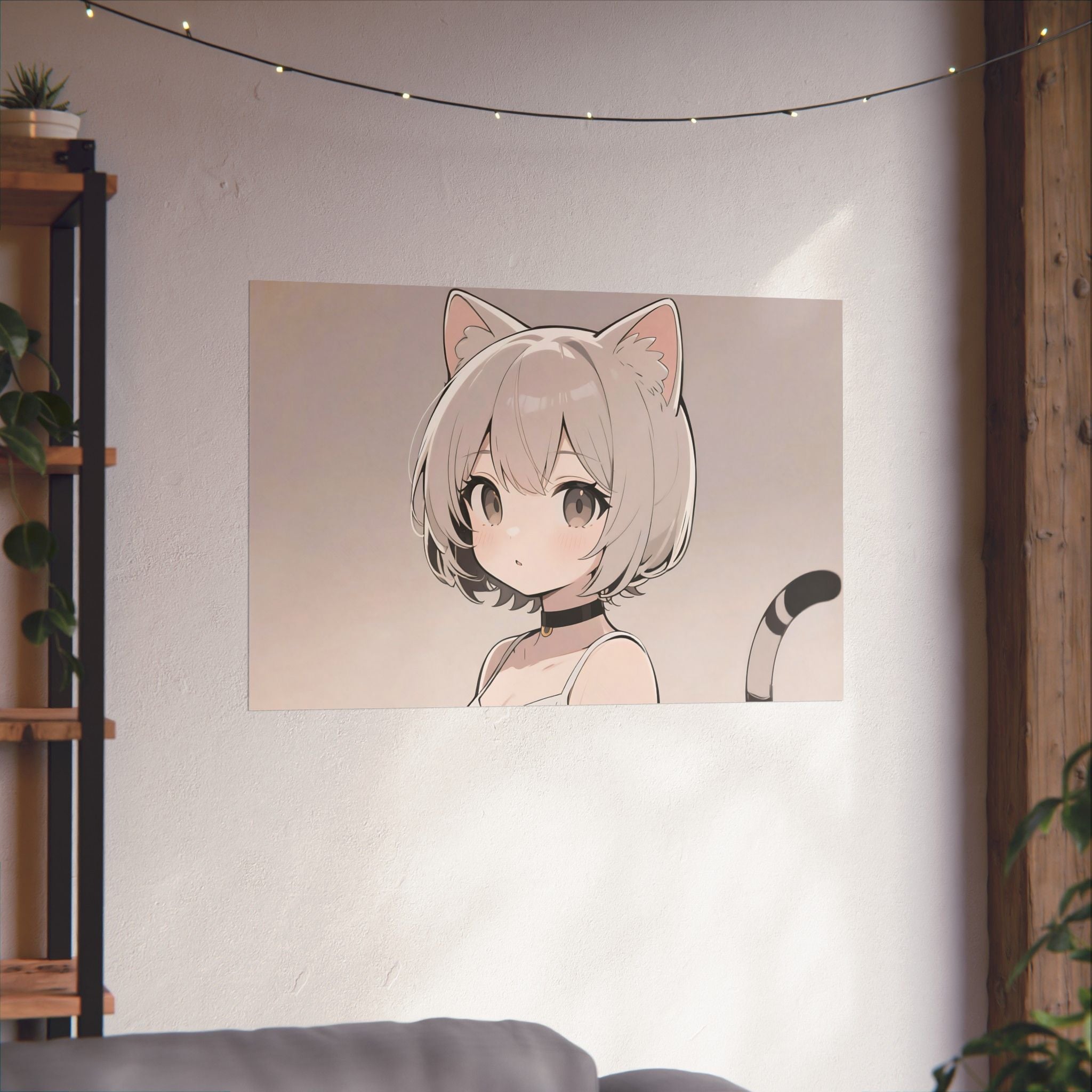 Cat-Themed Matte Horizontal Poster, Cute Wall Art, Anime Decor, Aesthetic Home Decor, Gift for Cat Lovers, Cat Girl Art