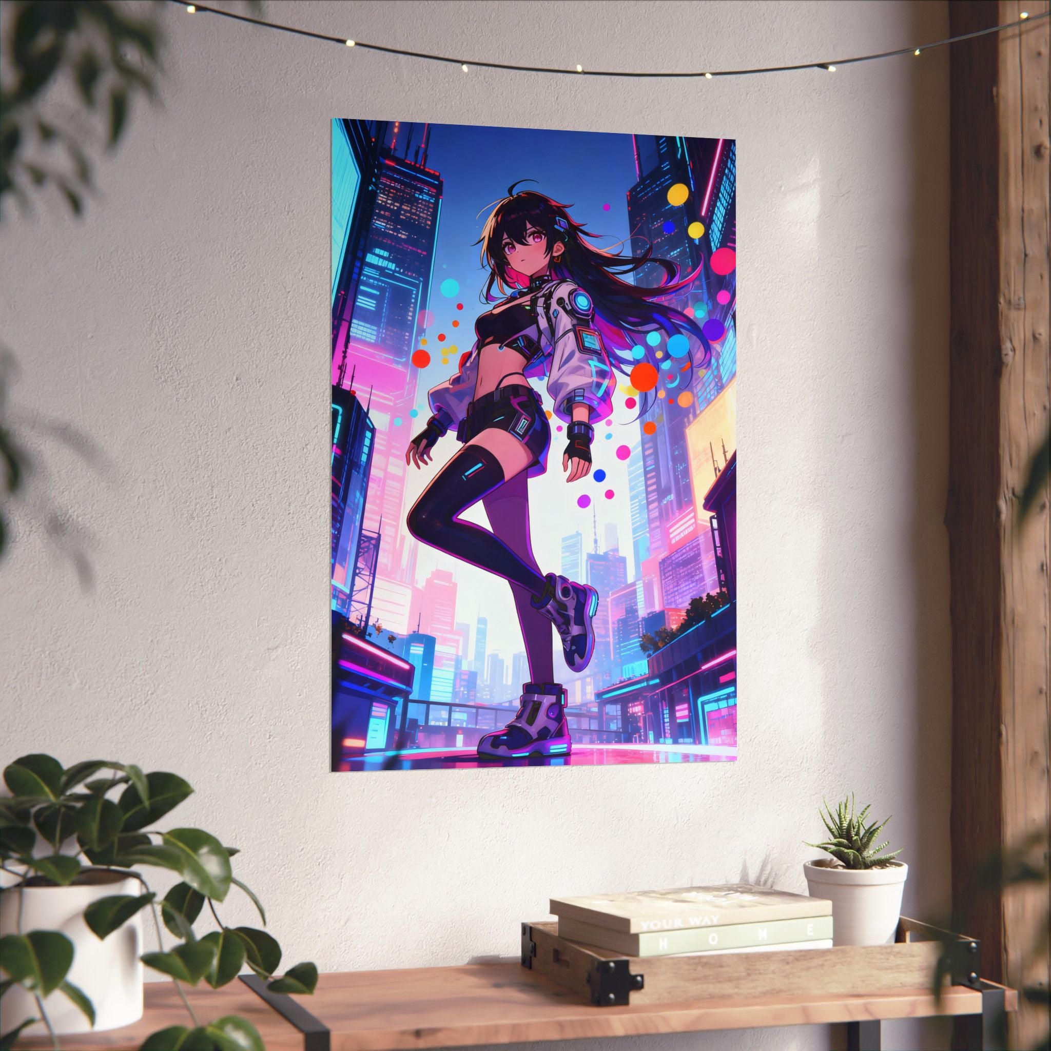 Cyberpunk Art Poster, Matte Vertical Wall Decor, Anime Wall Art, Neon Aesthetic Print, Colorful Urban Vibes