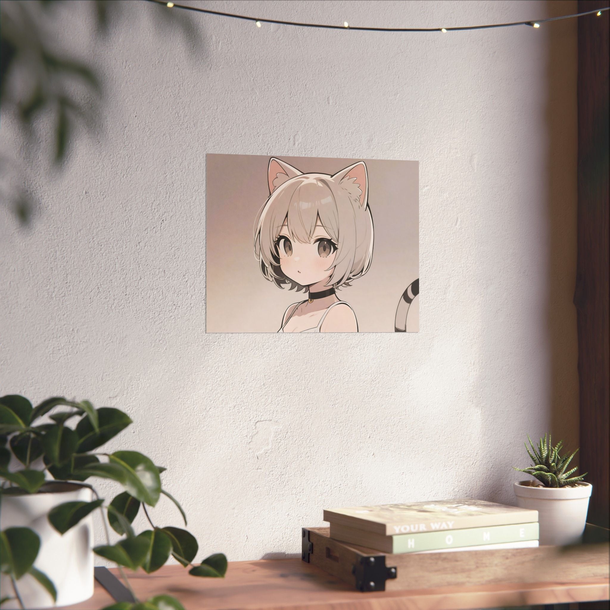 Cat-Themed Matte Horizontal Poster, Cute Wall Art, Anime Decor, Aesthetic Home Decor, Gift for Cat Lovers, Cat Girl Art