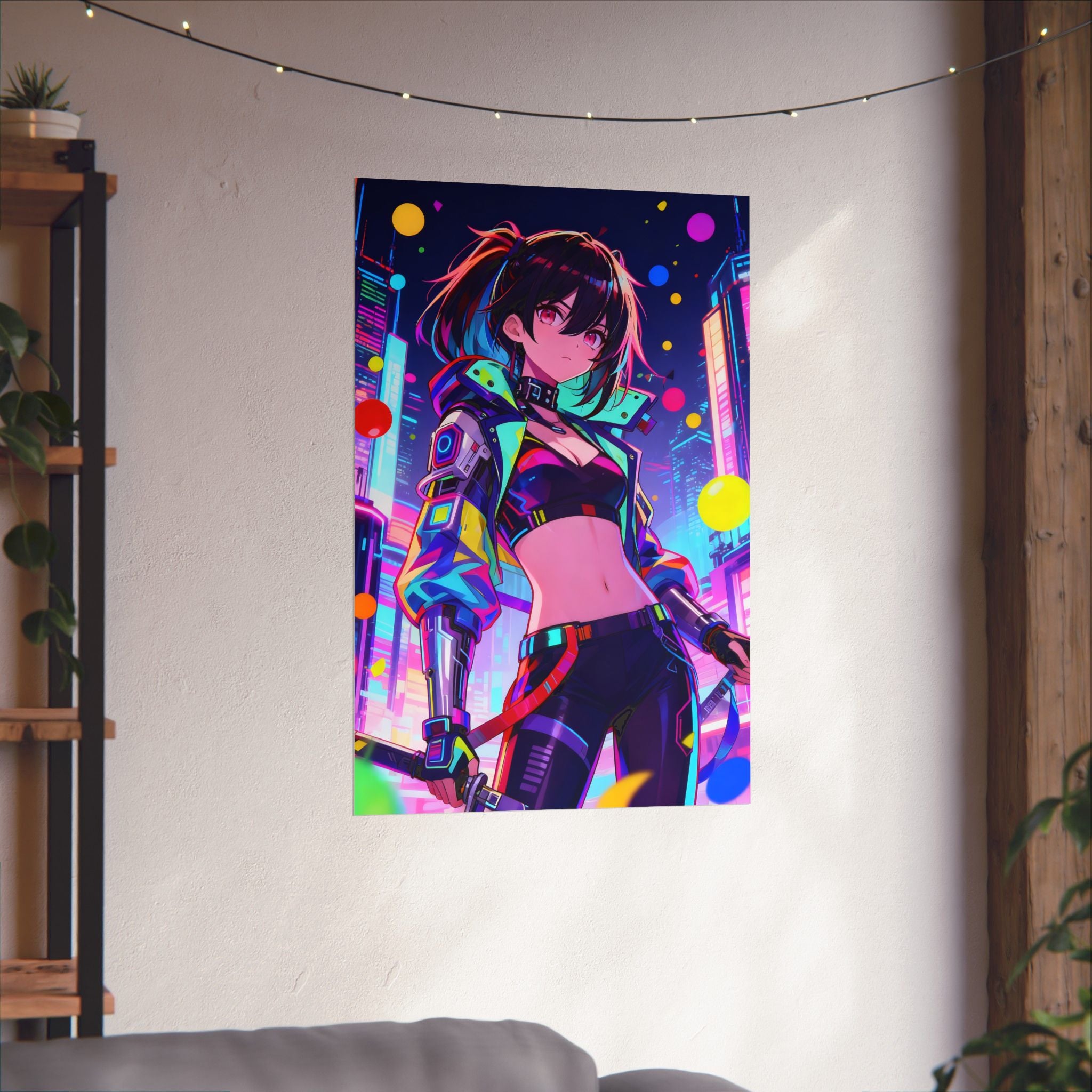 Vibrant Anime Poster Art, Digital Wall Decor, Cyberpunk Aesthetic Print, Colorful Home Decor, Unique Gift for Creatives, Fantasy Artwork