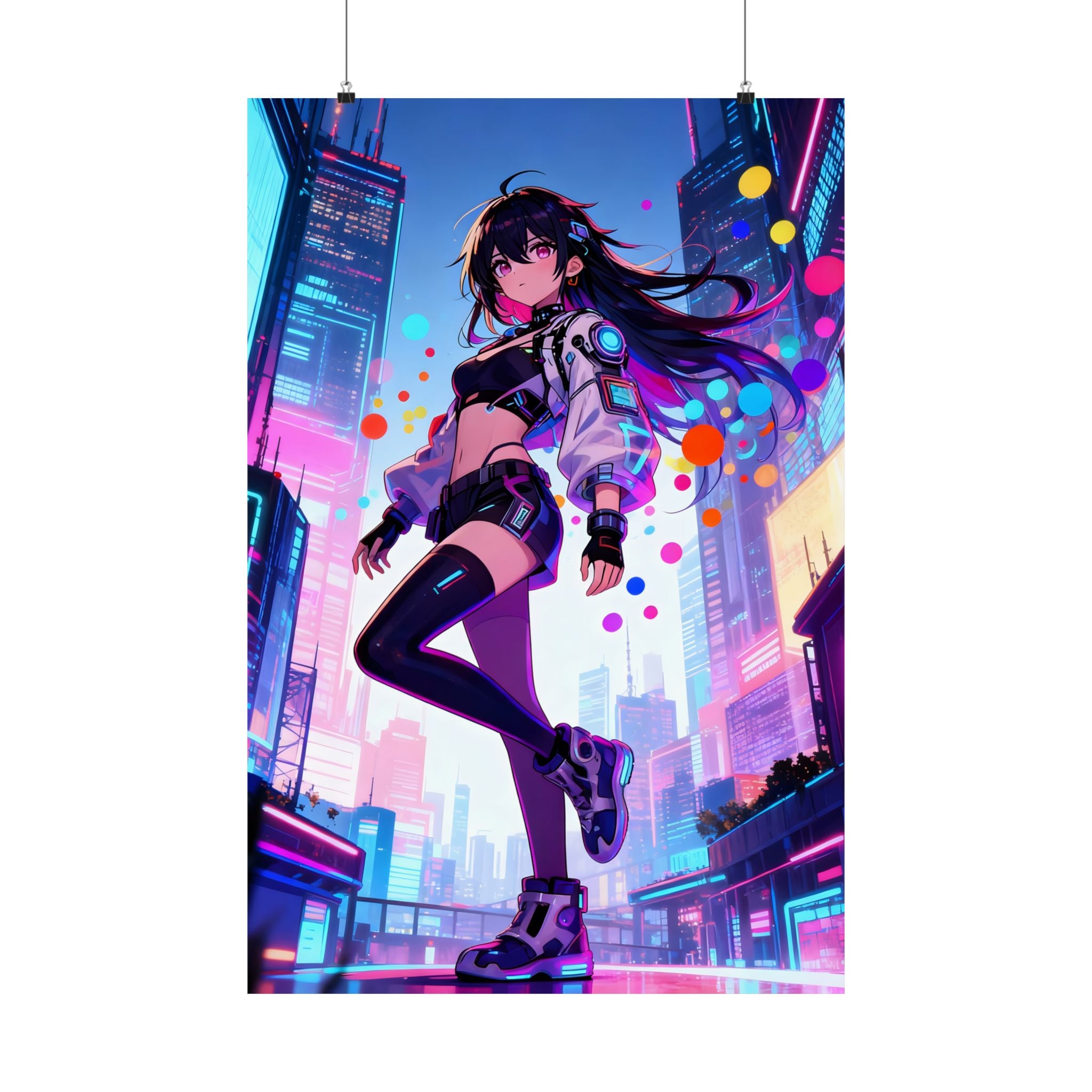 Cyberpunk Art Poster, Matte Vertical Wall Decor, Anime Wall Art, Neon Aesthetic Print, Colorful Urban Vibes
