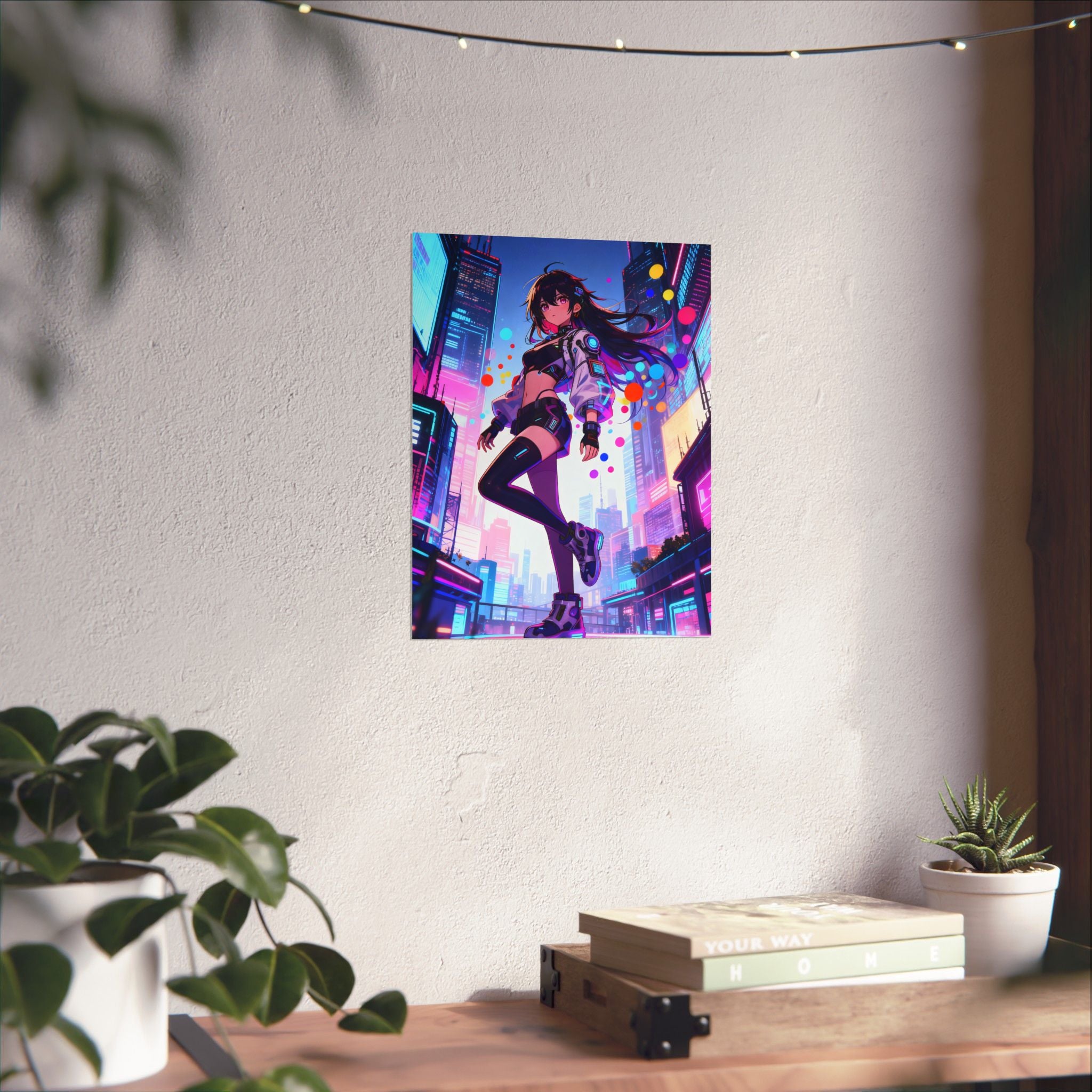 Cyberpunk Art Poster, Matte Vertical Wall Decor, Anime Wall Art, Neon Aesthetic Print, Colorful Urban Vibes