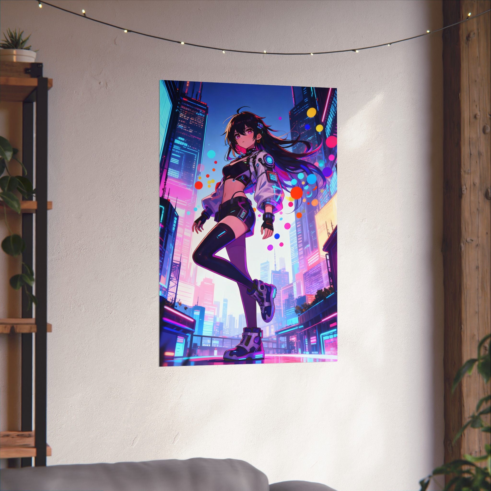 Cyberpunk Art Poster, Matte Vertical Wall Decor, Anime Wall Art, Neon Aesthetic Print, Colorful Urban Vibes