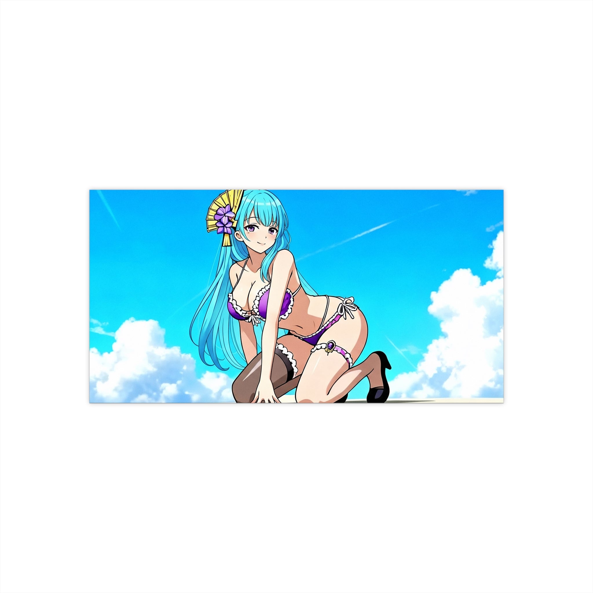 Sexy Anime Girl Beach Sticker – Beautiful Aesthetic Bumper Sticker for Anime Fans