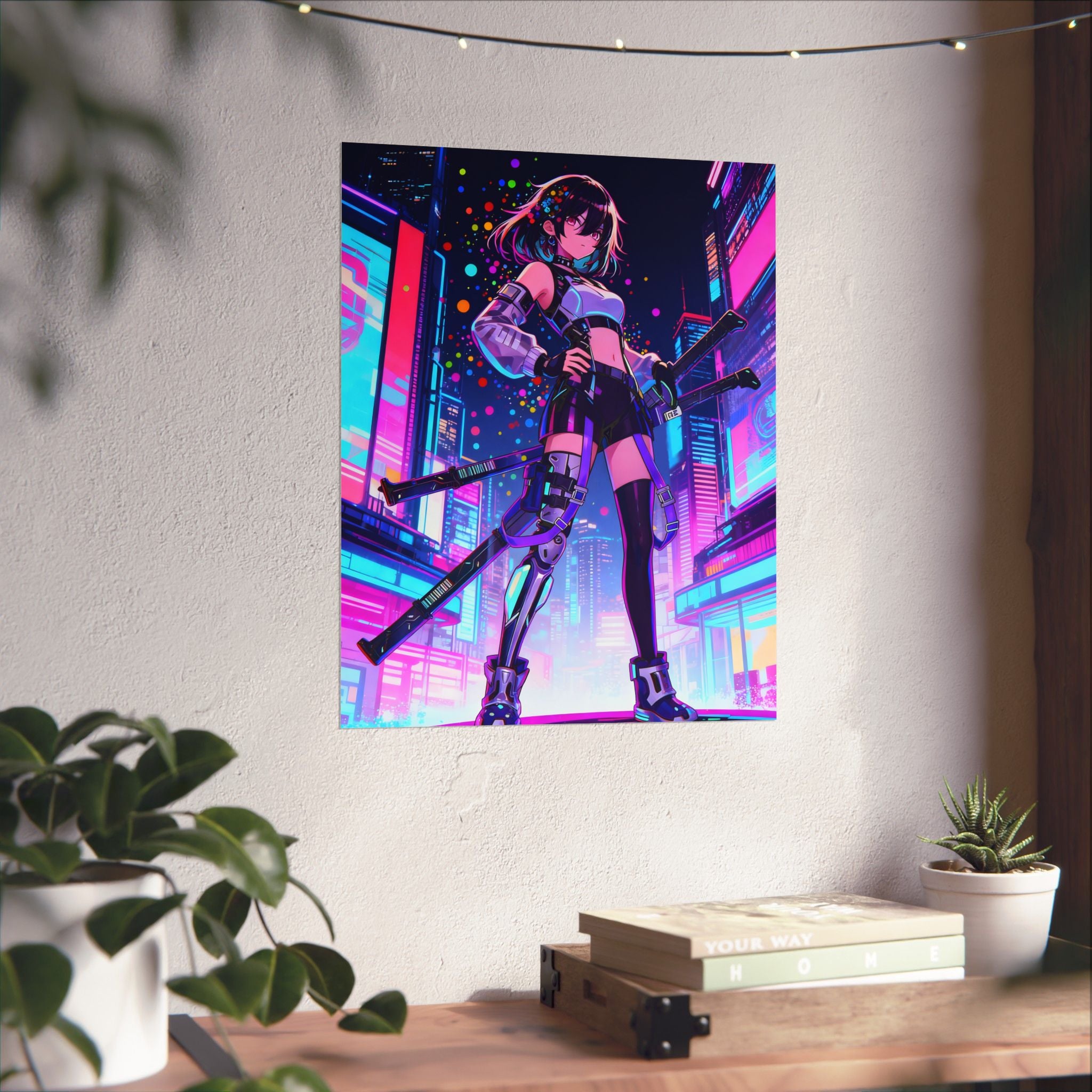 Anime Poster - Bright & Vibrant Cyber Punk Anime Girl