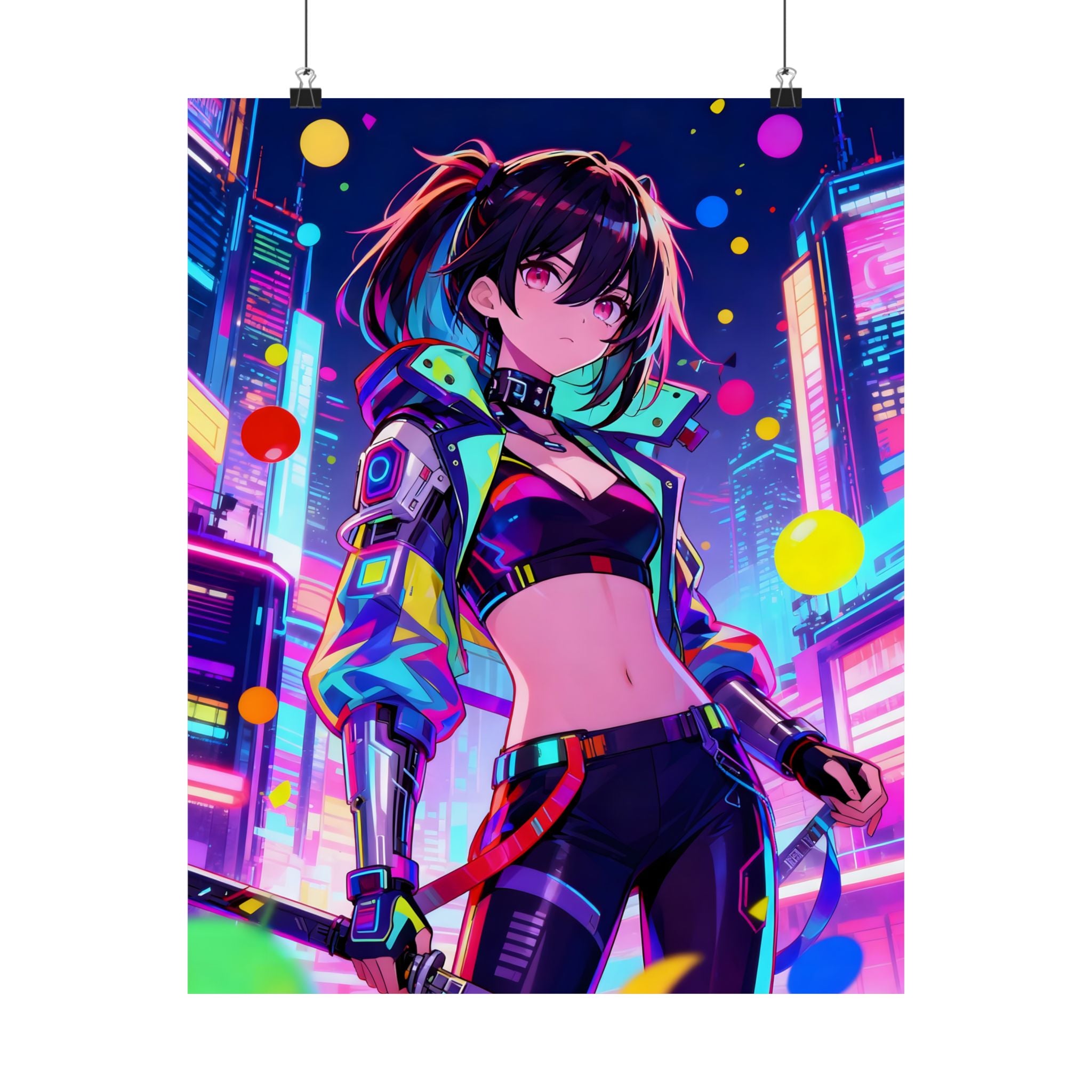 Vibrant Anime Poster Art, Digital Wall Decor, Cyberpunk Aesthetic Print, Colorful Home Decor, Unique Gift for Creatives, Fantasy Artwork