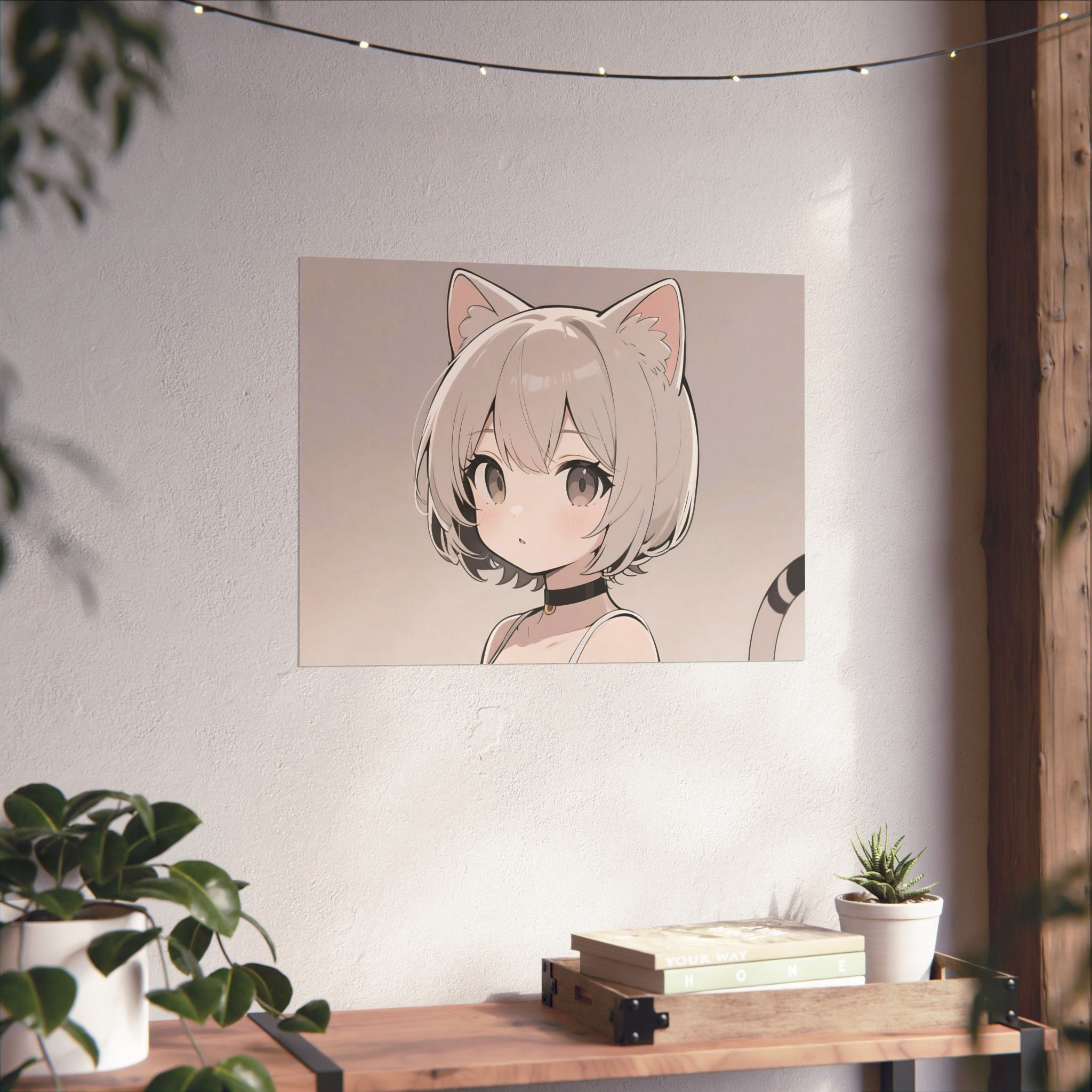 Cat-Themed Matte Horizontal Poster, Cute Wall Art, Anime Decor, Aesthetic Home Decor, Gift for Cat Lovers, Cat Girl Art