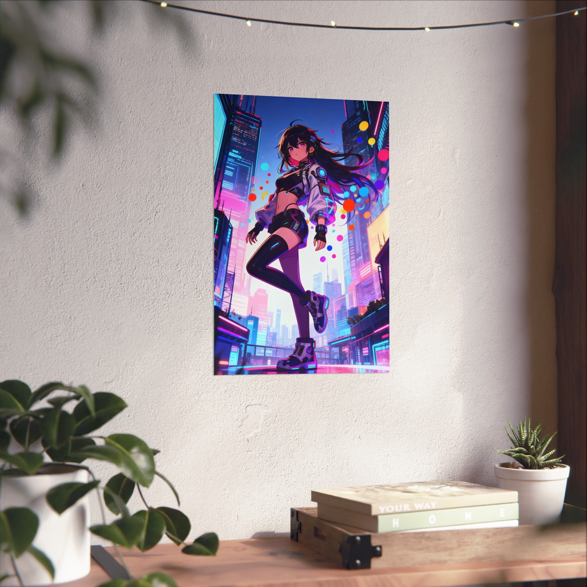 Cyberpunk Art Poster, Matte Vertical Wall Decor, Anime Wall Art, Neon Aesthetic Print, Colorful Urban Vibes
