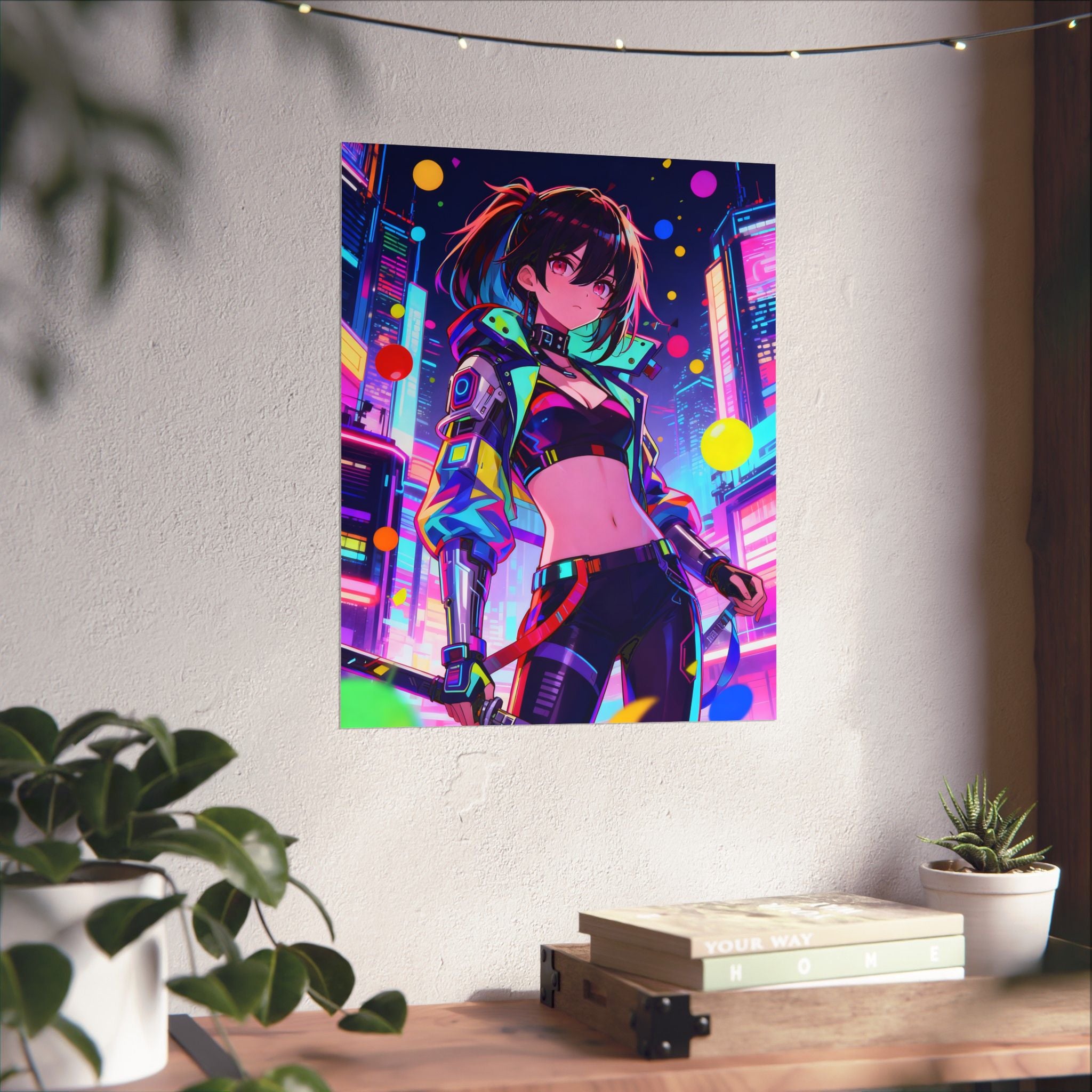 Vibrant Anime Poster Art, Digital Wall Decor, Cyberpunk Aesthetic Print, Colorful Home Decor, Unique Gift for Creatives, Fantasy Artwork