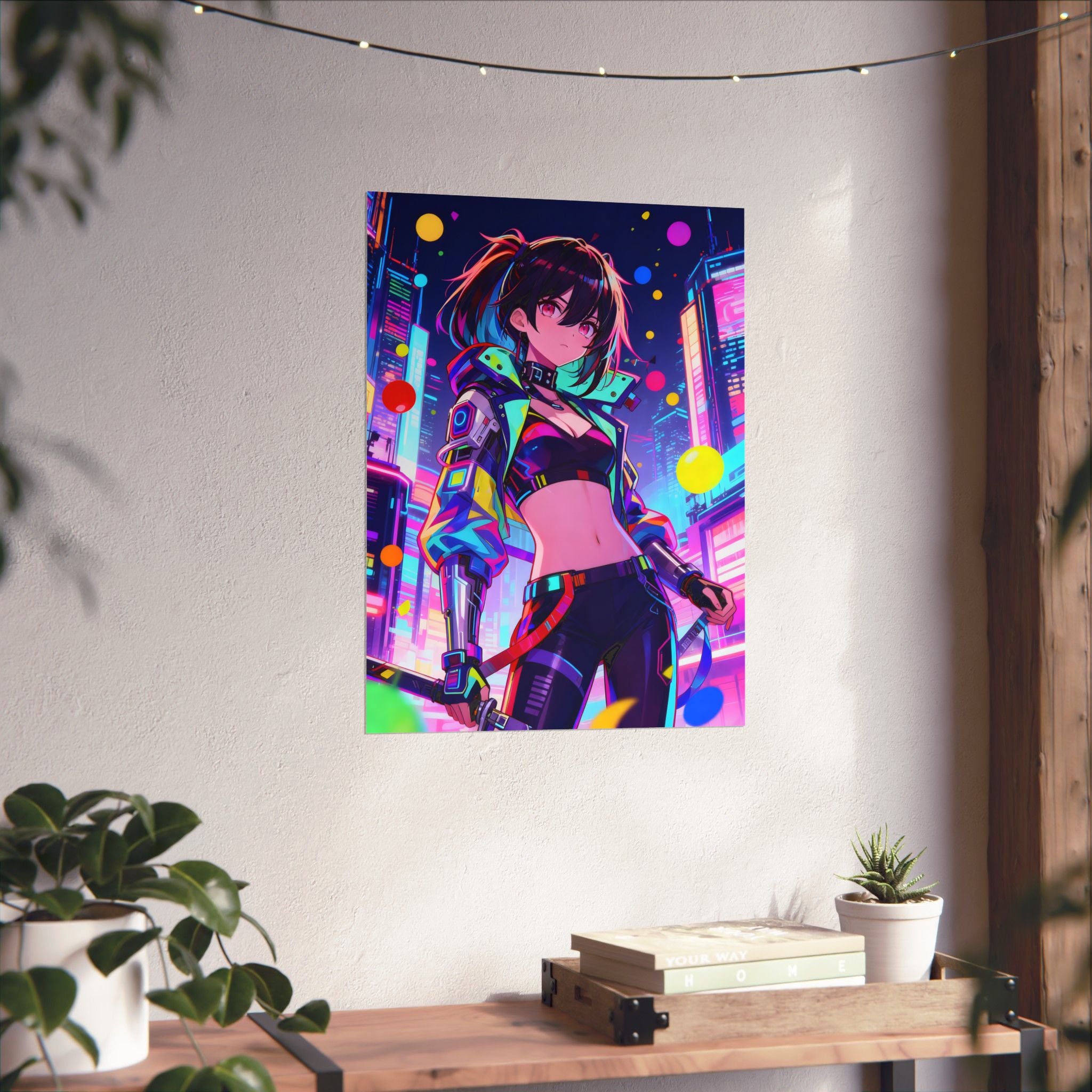 Vibrant Anime Poster Art, Digital Wall Decor, Cyberpunk Aesthetic Print, Colorful Home Decor, Unique Gift for Creatives, Fantasy Artwork