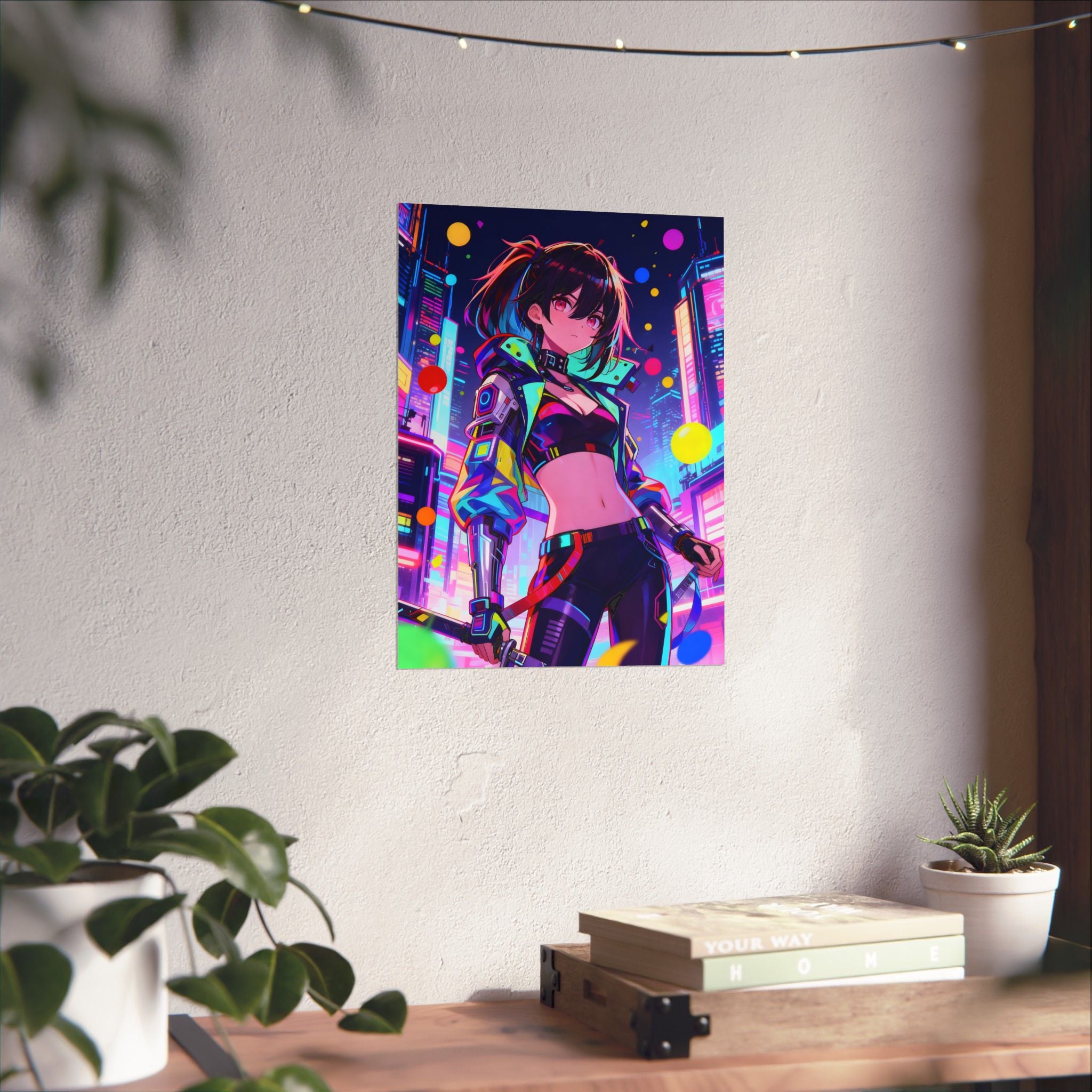 Vibrant Anime Poster Art, Digital Wall Decor, Cyberpunk Aesthetic Print, Colorful Home Decor, Unique Gift for Creatives, Fantasy Artwork
