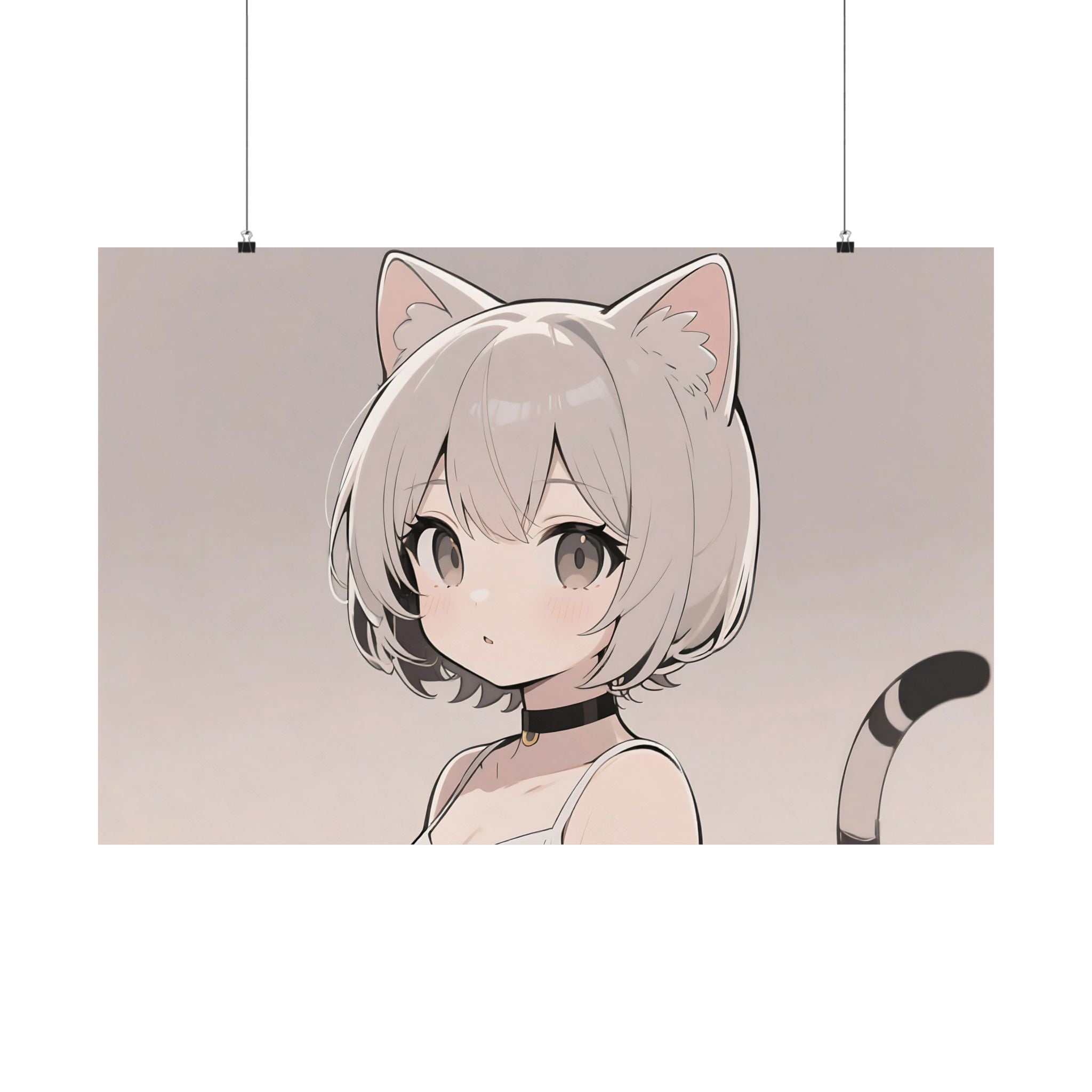 Cat-Themed Matte Horizontal Poster, Cute Wall Art, Anime Decor, Aesthetic Home Decor, Gift for Cat Lovers, Cat Girl Art